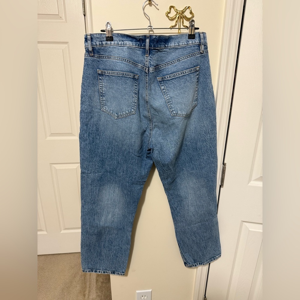 LOFT Blue Distressed High Waist Straight Crop Jeans - Picture 4 of 5